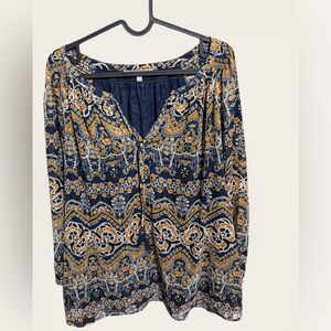 Daniel Rainn Navy and Gold Paisley Blouse